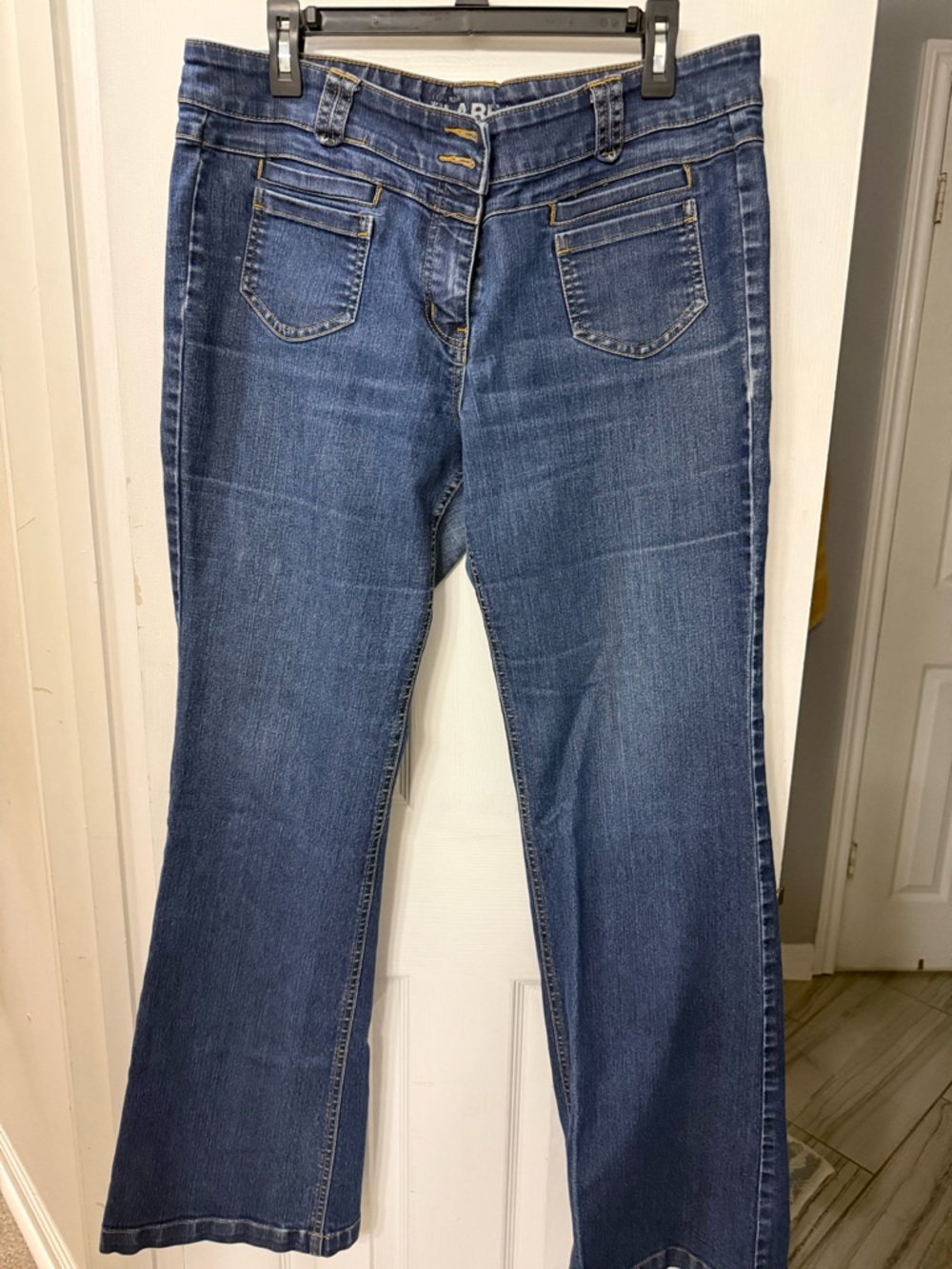 New York and Company Low Rise Mid Wash Flared Jeans - Blue Wide Leg Denim